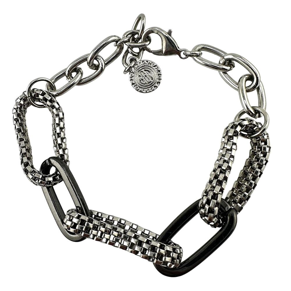 RJ Graziano Contemporary Silver Tone Gunmetal Large Link Chain 7 to 8” Bracelet